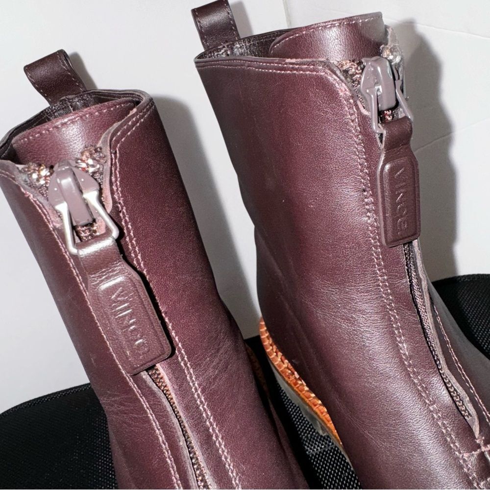 Vince Cabrina Oxblood Leather Lug Sole Zip Ankle Boots Booties 5.5 - Picture 3 of 10